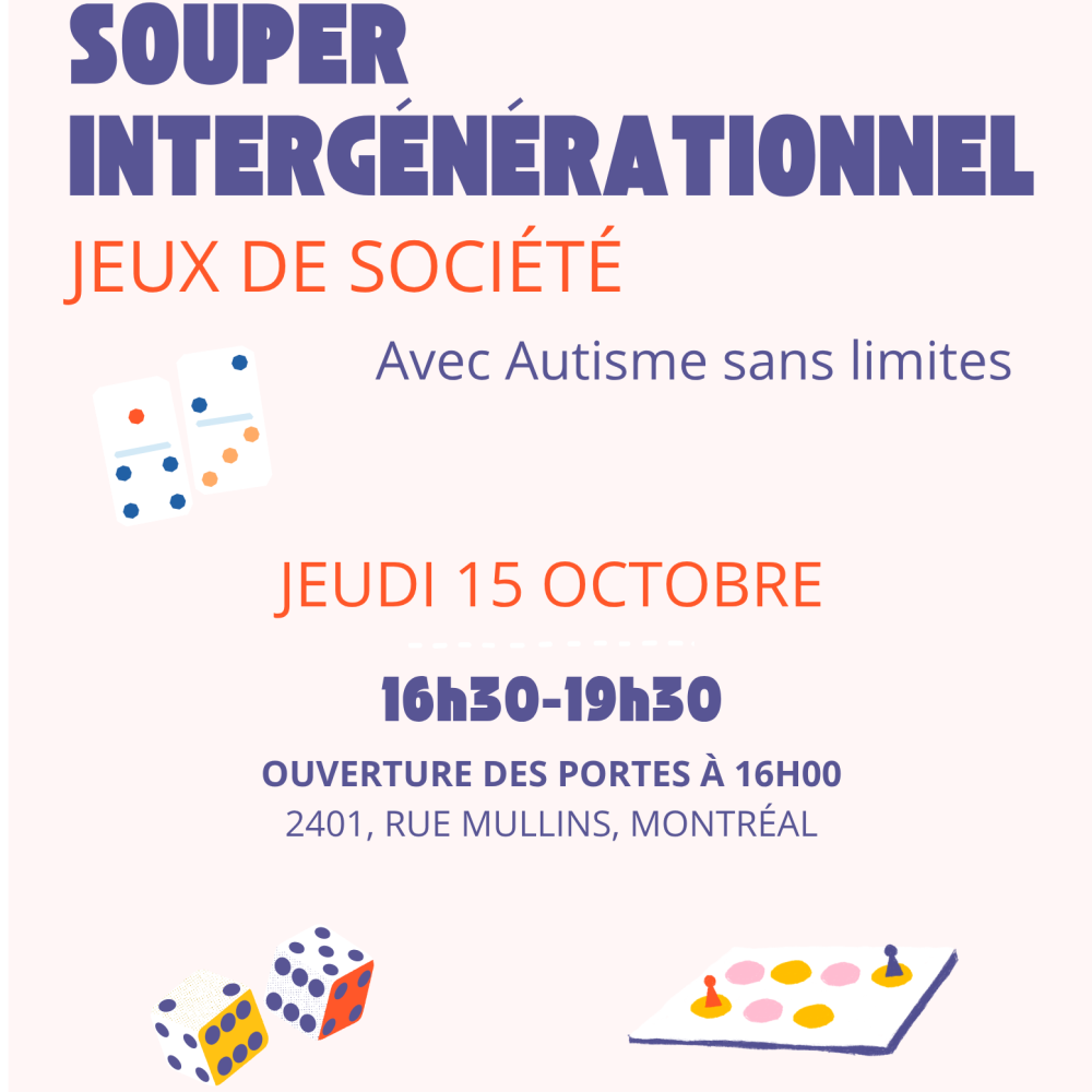 Souper intergénérationnel - Jeux de société avec Autisme sans limites