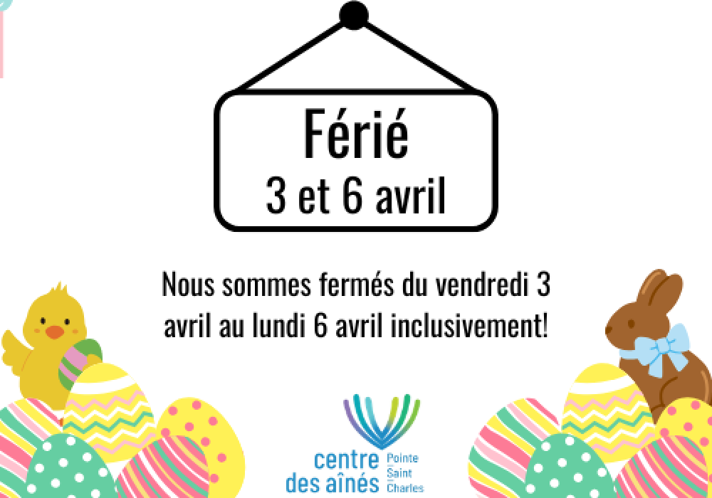 Fermeture du centre du 3 au 6 avril 2026
